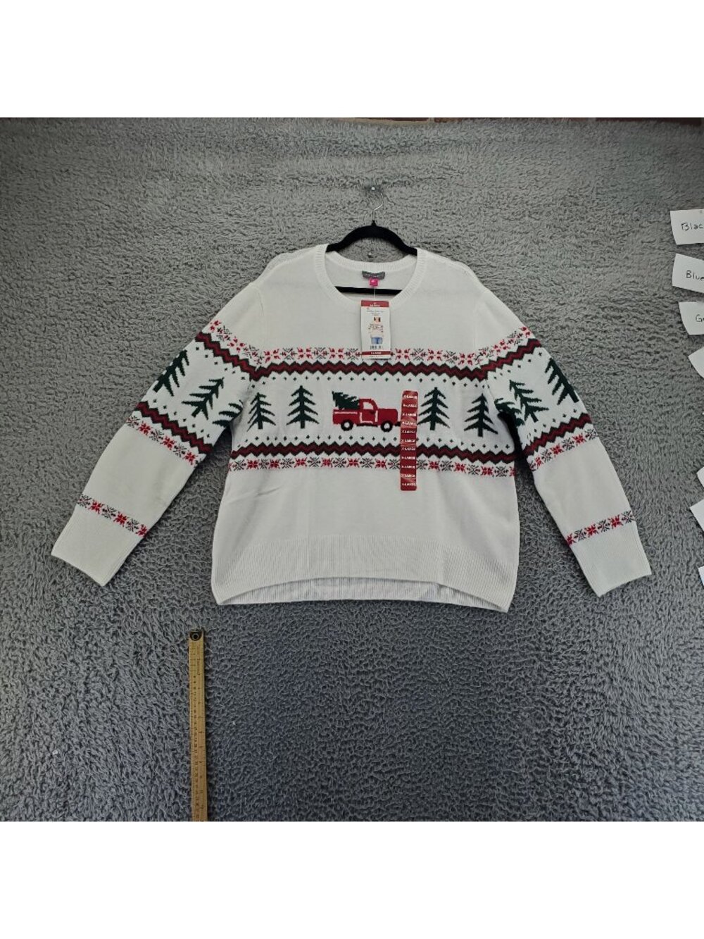 Vince Camuto Sweater Womens XL Cream Christmas Truck & Tree Festive *NWT*